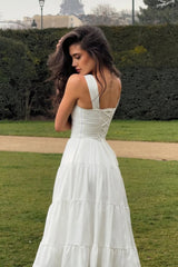 Elegant White A-Line Sweetheart Tiered Midi Homecoming Party Dress