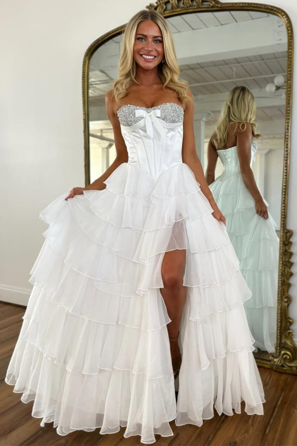 yellow and white prom dresses Yellow Midi Dress With Embroidery Floral Prom Dresses 2023 Beautiful E SELINADRESS