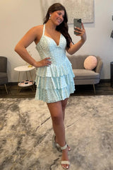 Elegant Sparkle Pearl Corset Homecoming Dress with Flowy Tiered Skirt