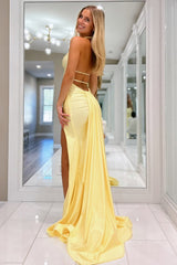 Fashion Forward Deep V-Neck Mermaid Style with Flowing Satin and Slit Prom Dress
