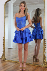 Fashion Glitter Homecoming Dress with Corset Bodice and Layered Mini Skirt