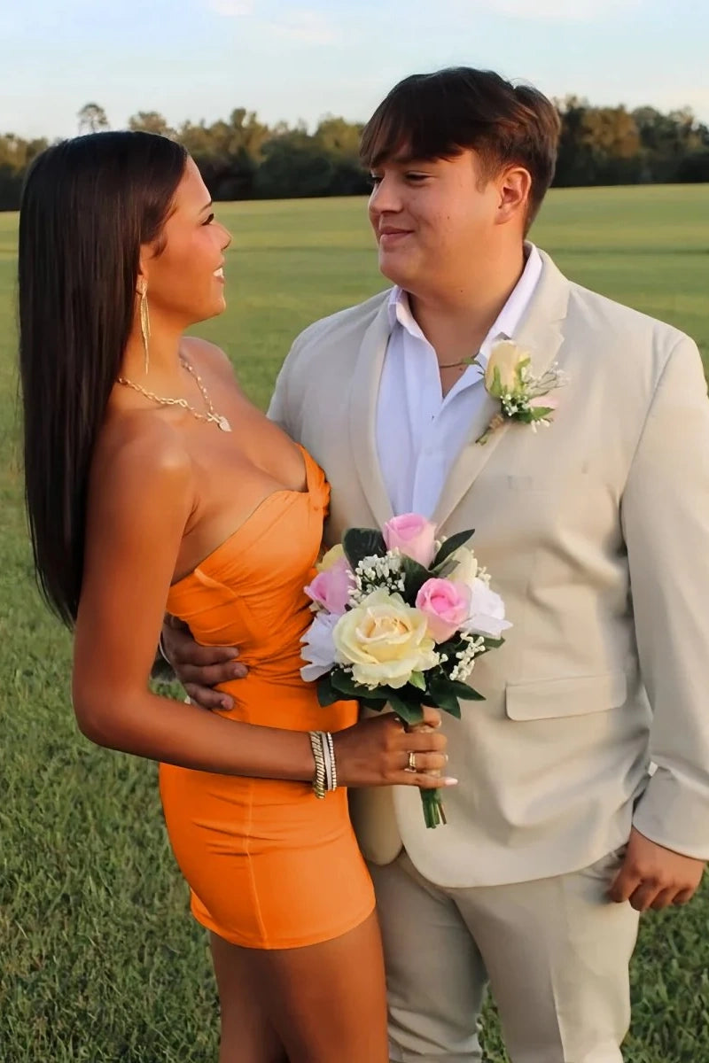 Elegant Strapless Yellow Ruched Bodycon Homecoming Dress with Cutout Detail
