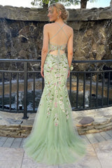Floral Embroidered Sheath Prom Dress with Spaghetti Straps and High Slit
