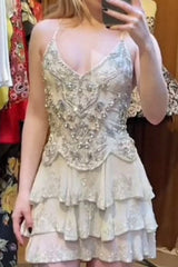 Glamorous Homecoming Dress with Beaded Embellishments and Layered Skirt