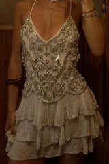 Glamorous Homecoming Dress with Beaded Embellishments and Layered Skirt