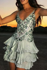Glamorous Homecoming Dress with Beaded Embellishments and Layered Skirt