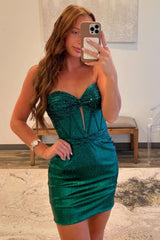 Glitter Green Bodycon Sweetheart Short Dress with Beading Homecoming Dress
