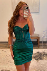 Glitter Green Bodycon Sweetheart Short Dress with Beading Homecoming Dress