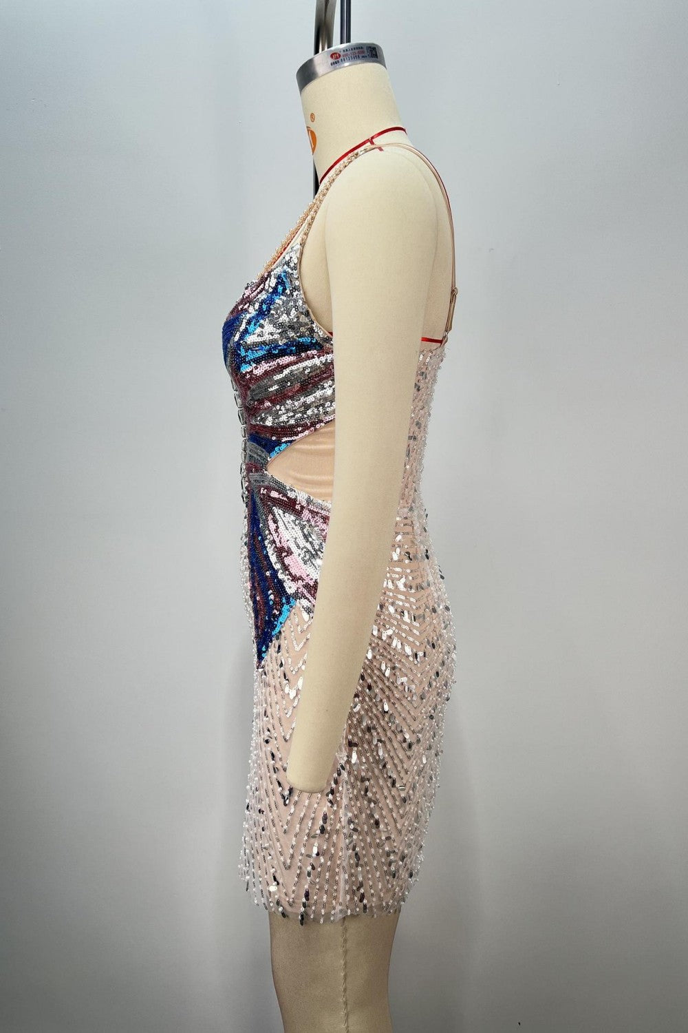Glittering Butterfly Rhinestone Bodycon Homecoming Dress with Cutout Sides