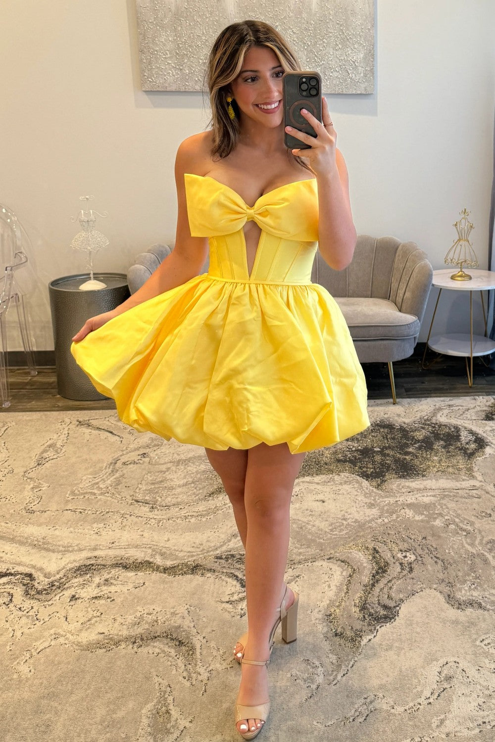 Glossy Satin A-Line Strapless Lace Up Short Homecoming Dress with Bowknot