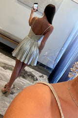 Gold Metallic A-Line Mini Dress with Halter Neck Cut Homecoming Dress