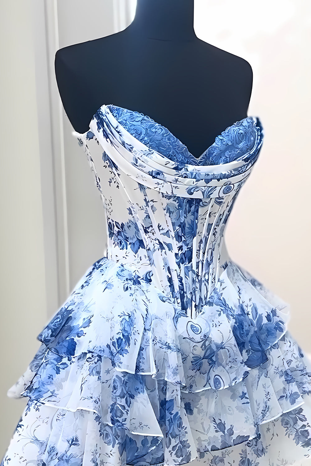 A-Line Sweetheart Floral Print Layered Short Homecoming Dress