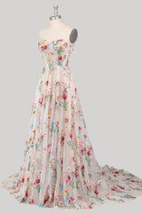 Gorgeous A Line Sweetheart White Long Prom Dress with Embroidery