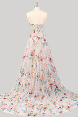 Gorgeous A Line Sweetheart White Long Prom Dress with Embroidery