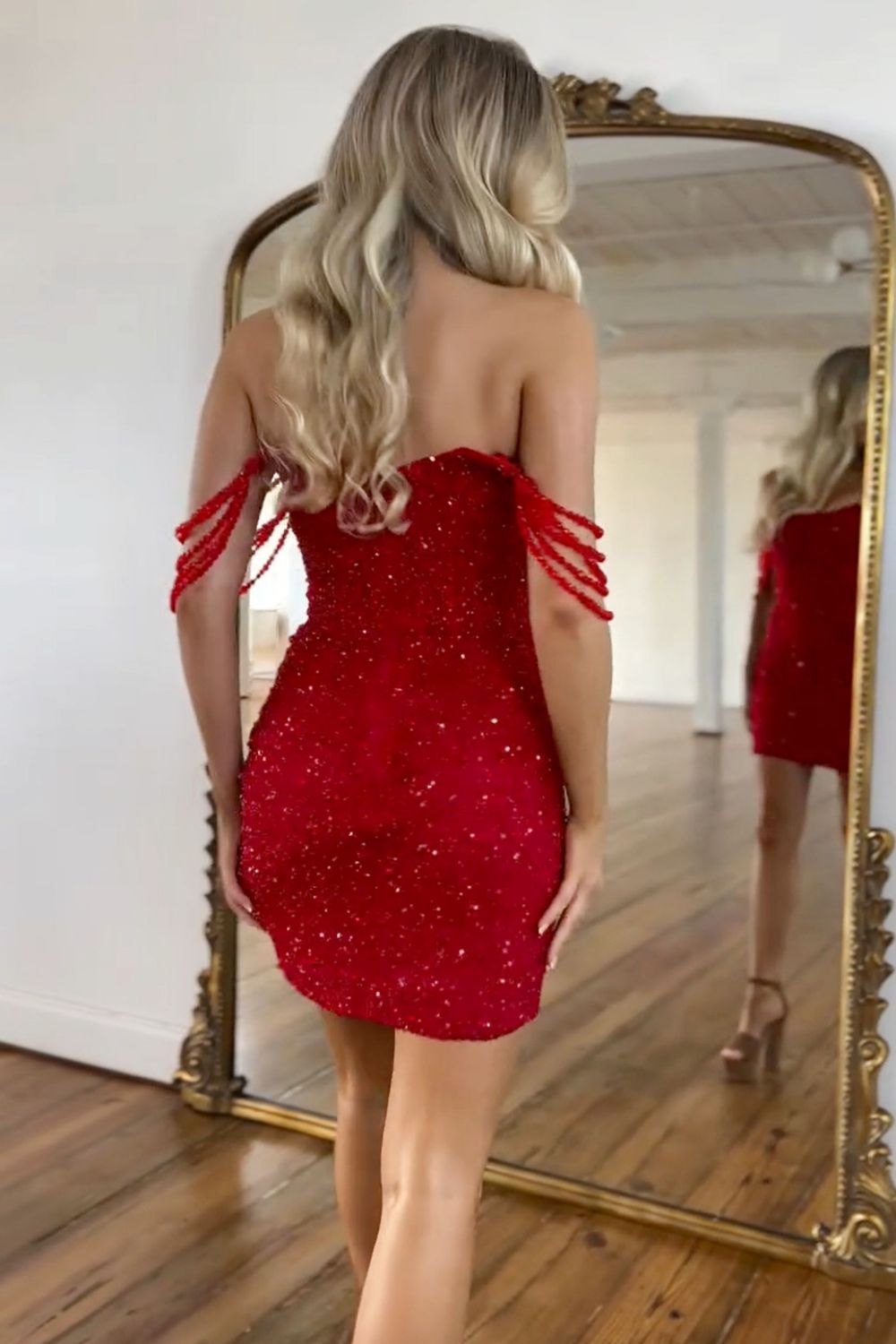 Furlla Women Gorgeous Red Mermaid Off The Shoulder Short Sequin Homecoming Dress with Fringe Details Furlla Official Furlla Women Gorgeous Red Mermaid Off The Shoulder Short Sequin Homecoming Dress with Fringe Details Furlla Official