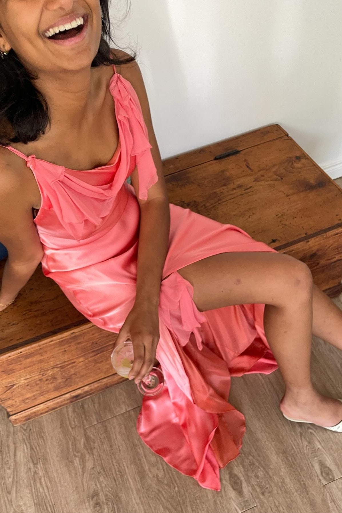 Gorgeous Sheath Spaghetti Straps Coral Long Party Dress with Split Front
