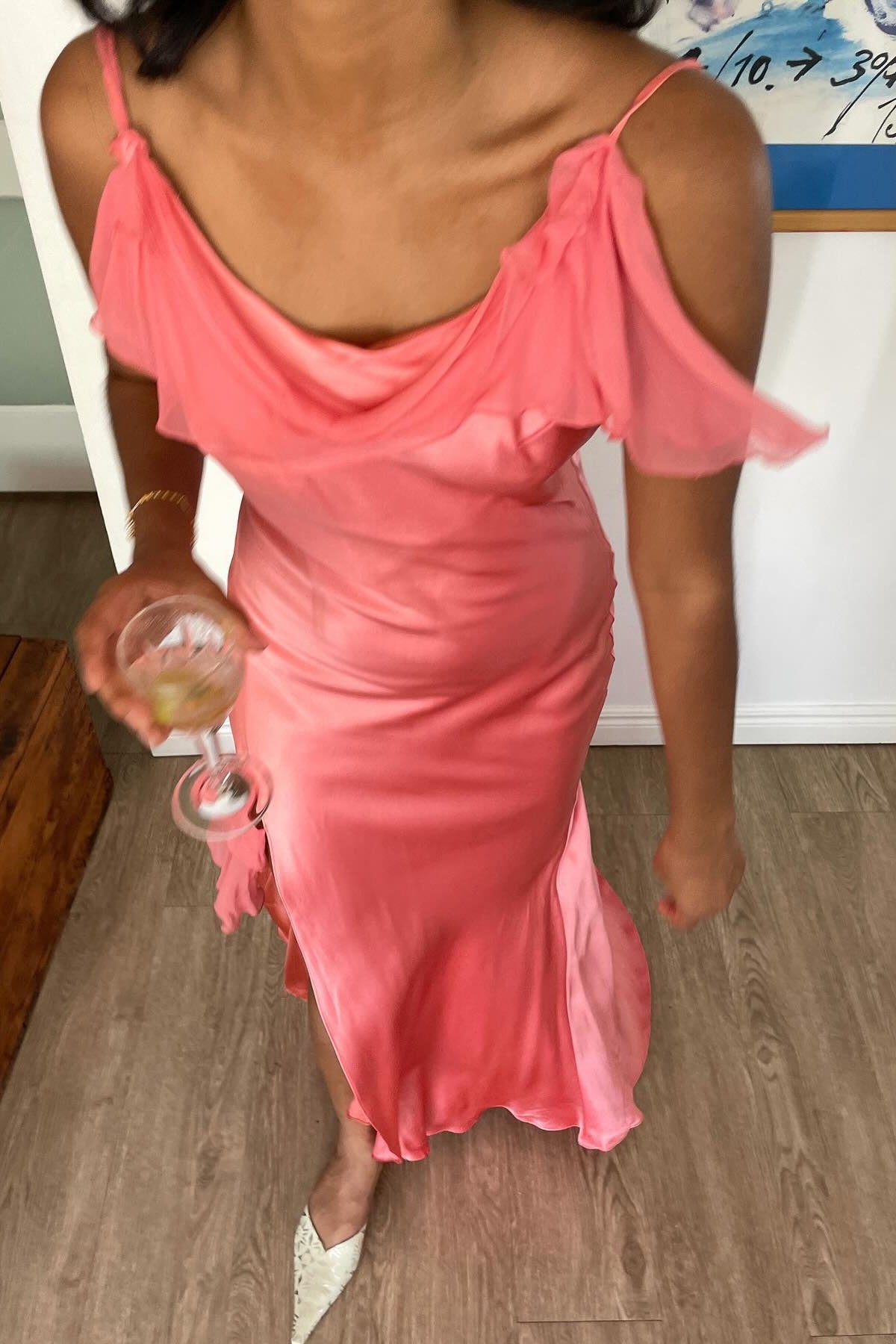 Gorgeous Sheath Spaghetti Straps Coral Long Party Dress with Split Front