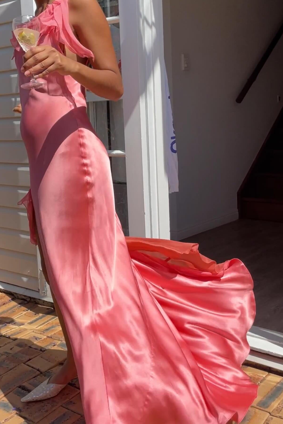 Gorgeous Sheath Spaghetti Straps Coral Long Party Dress with Split Front