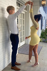 Trendy Sheath Sweetheart Yellow Short Homecoming Dress with Pearls