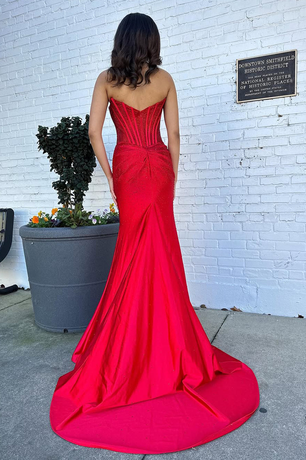 Gorgeous Sparkly Mermaid Strapless Long Beaded Prom Dress with Leg Slit