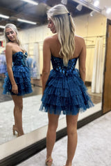Lovely A Line Sweetheart Tulle Homecoming Dress with Short Tiered Skirt and Mirror Trim