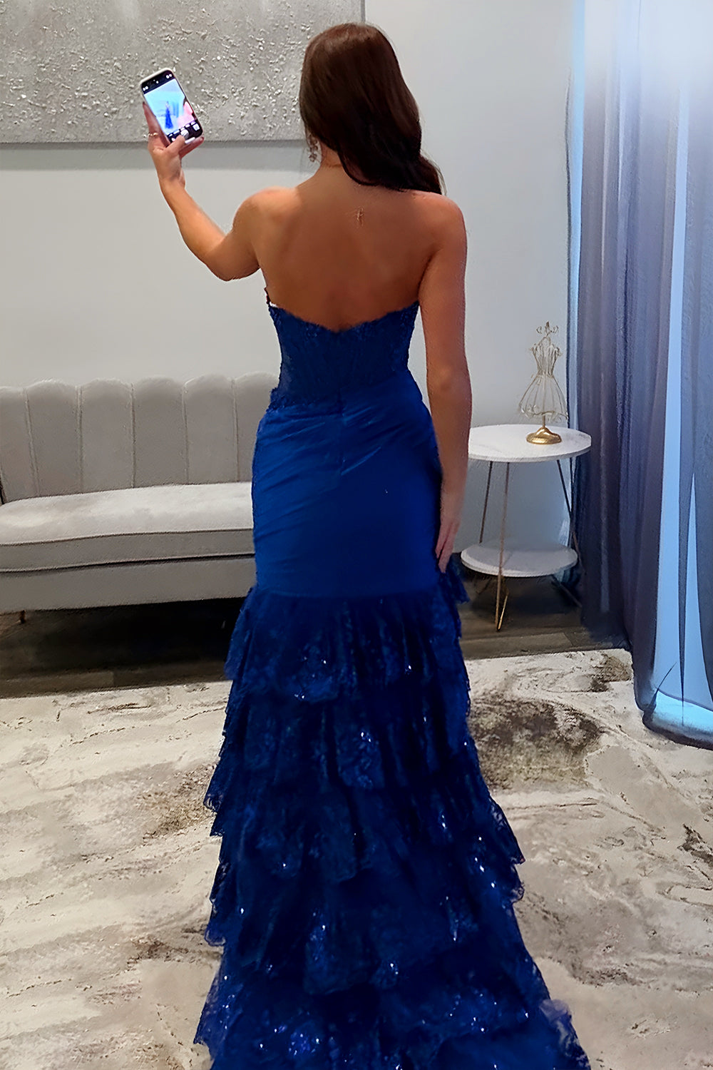 Stunning Satin Mermaid Prom Dress with Strapless Design and Tiered Sequin Ruffle Details