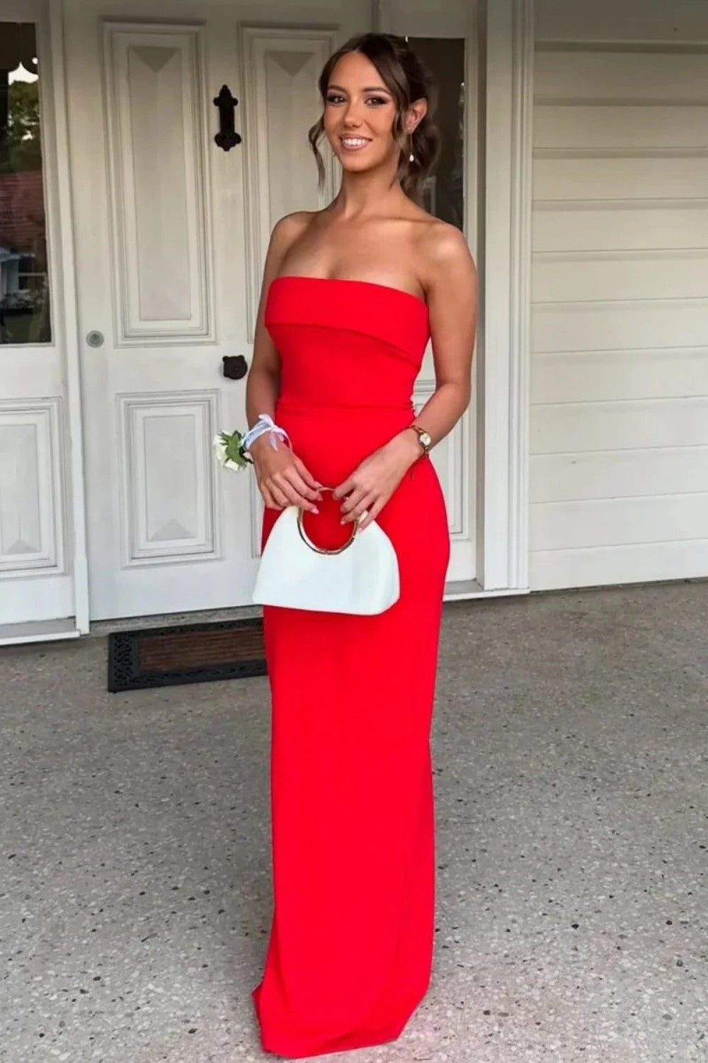 Hot Mermaid Strapless Red Long Prom Dress with Ruched Slit