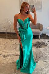 Hot Mermaid Sweetheart Green Long Prom Dress with Keyhole Bowknot