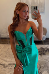 Hot Mermaid Sweetheart Green Long Prom Dress with Keyhole Bowknot