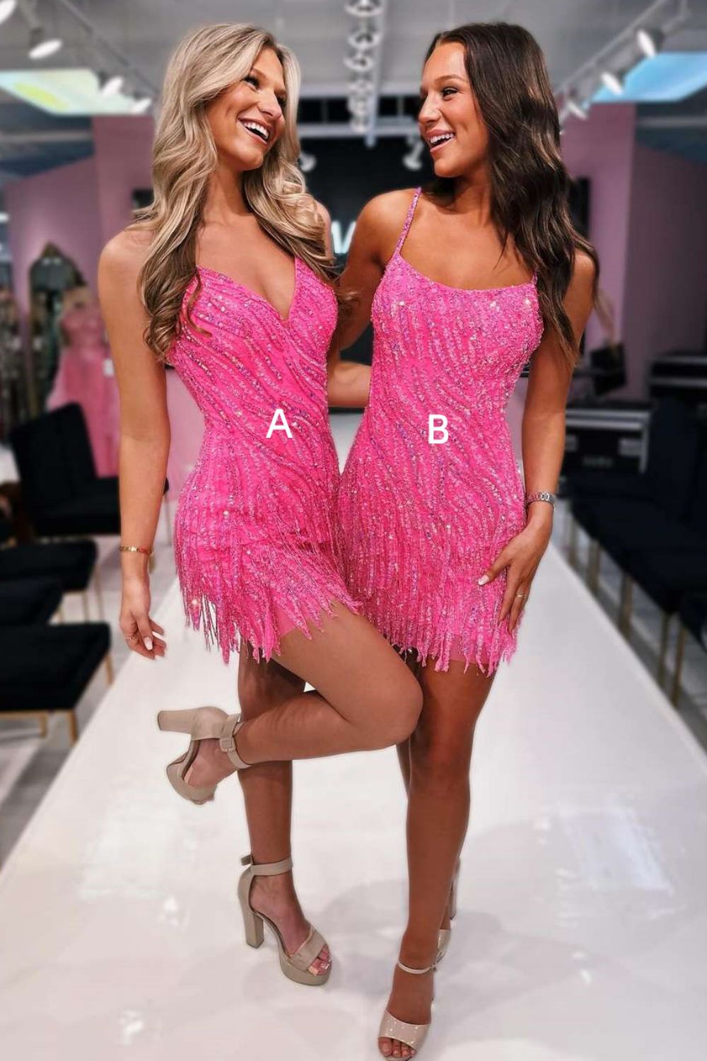 Furlla Woman Hot Pink Sequin Bodycon Homecoming Dress with Spaghetti Straps and Fringe Hem Furlla Official Furlla Woman Hot Pink Sequin Bodycon Homecoming Dress with Spaghetti Straps and Fringe Hem Furlla Official