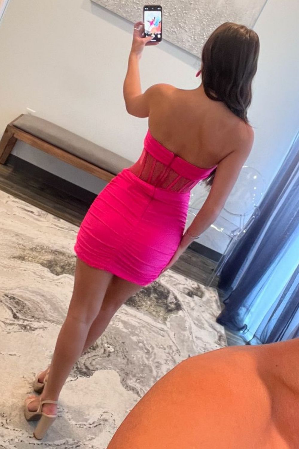 Furlla Women Trendy Hot Pink Strapless Tight Satin Mini Dress with Zipper Back Homecoming Dress Furlla Official Furlla Women Trendy Hot Pink Strapless Tight Satin Mini Dress with Zipper Back Homecoming Dress Furlla Official