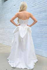 Ivory Elegance Strapless Ball Gown Prom Dress with Lace Corset Bodice