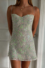 Mint Green Lace Short Homecoming Dress with Bow Tie Back Accent