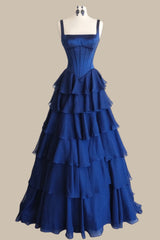 Lavender Chiffon Tiered Ruffle Formal Prom Dress with Corset Bodice