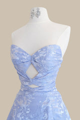 Light Blue Jacquard A-Line Prom Dress with Sweetheart Cutout Bodice