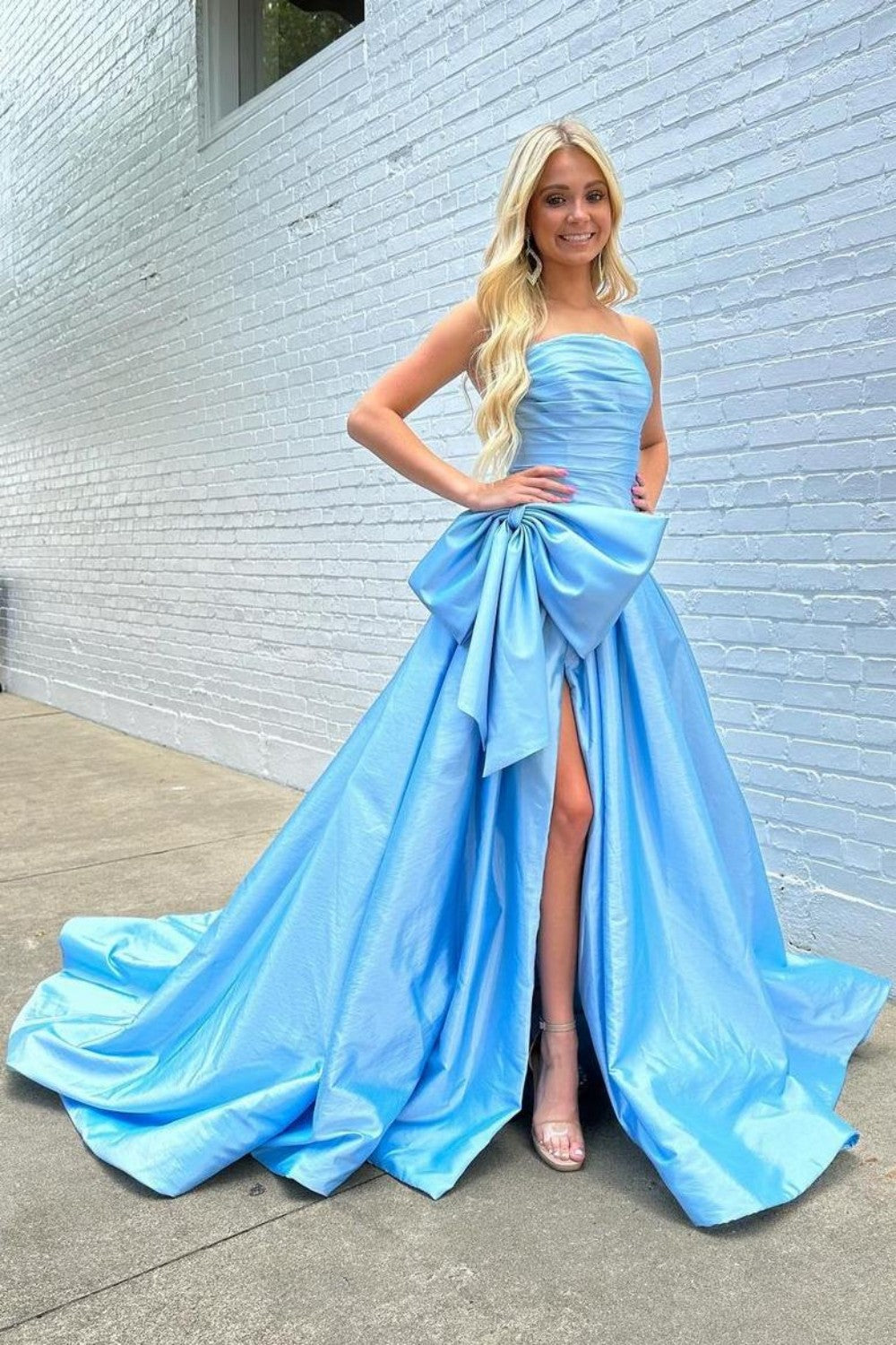 flowy satin prom dress Long Flowy Satin Formal Prom Party Dress The Dress Outlet