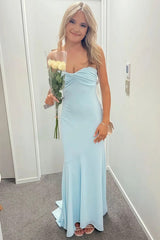 Light Blue Sweetheart Mermaid Prom Dress with Ruched Bodice