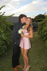 Light Pink Halter Mini Homecoming Dress with Twist Front