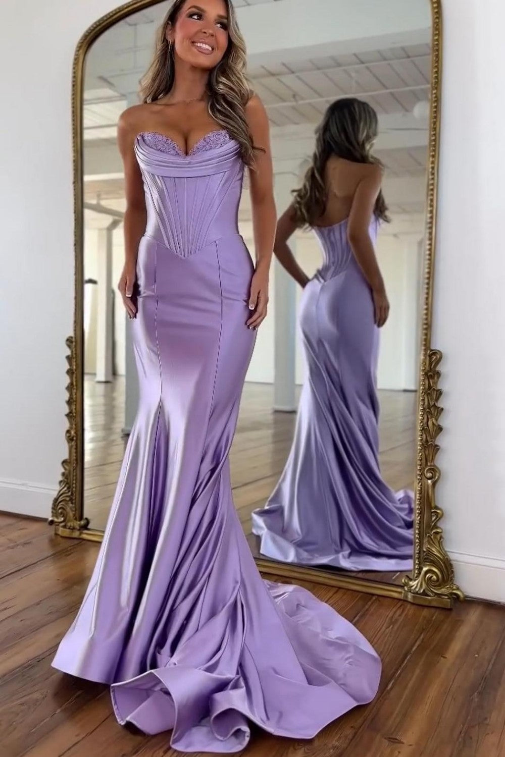 Furlla Women Lilac Satin Strapless Mermaid Prom Dress With Structured furlla-women-lilac-satin-strapless-mermaid-prom-dress-with-structured