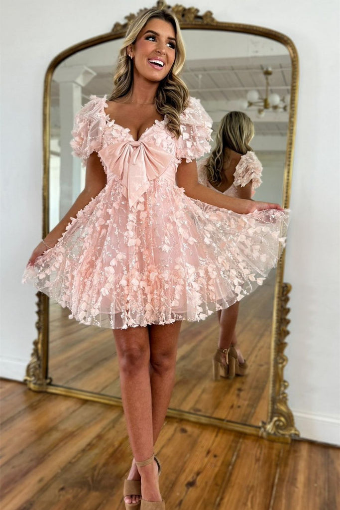 pinka dresses Luuvis Women Elegant Pink A-Line Strapless Satin Party Dress with Appliques  and Detachable Train
