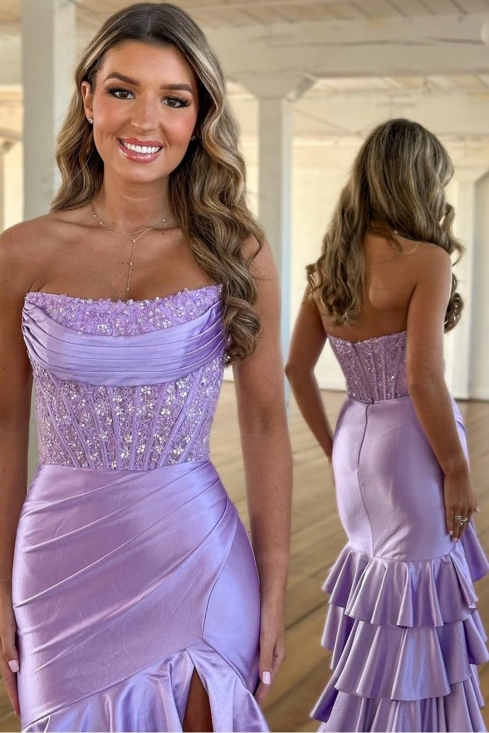 Chic Mermaid Prom Dress in Light Blue with Strapless Satin Bodice and Ruffled Skirt