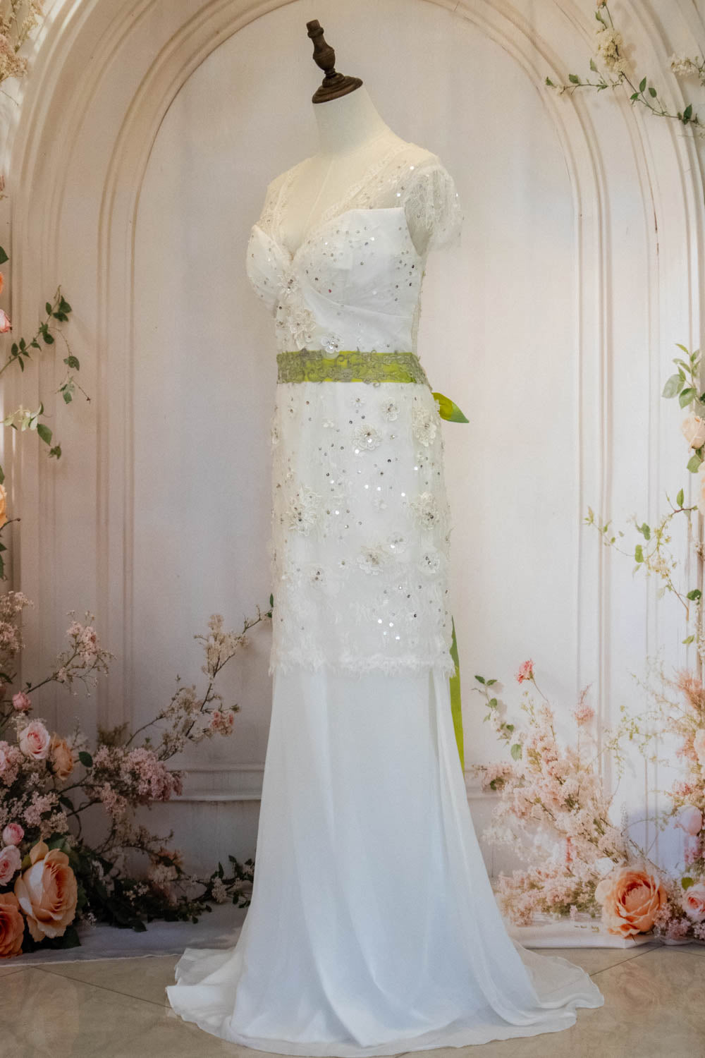 lace wedding dress with sparkly belt Lace Off-the-shoulder Wedding Gown with Rhinestones Belt loveangeldress