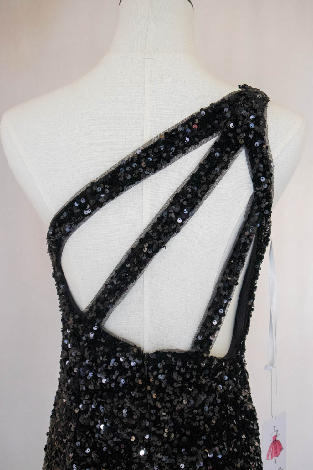 Mermaid One Shoulder Black Sequins Long Prom Dress with Open Back