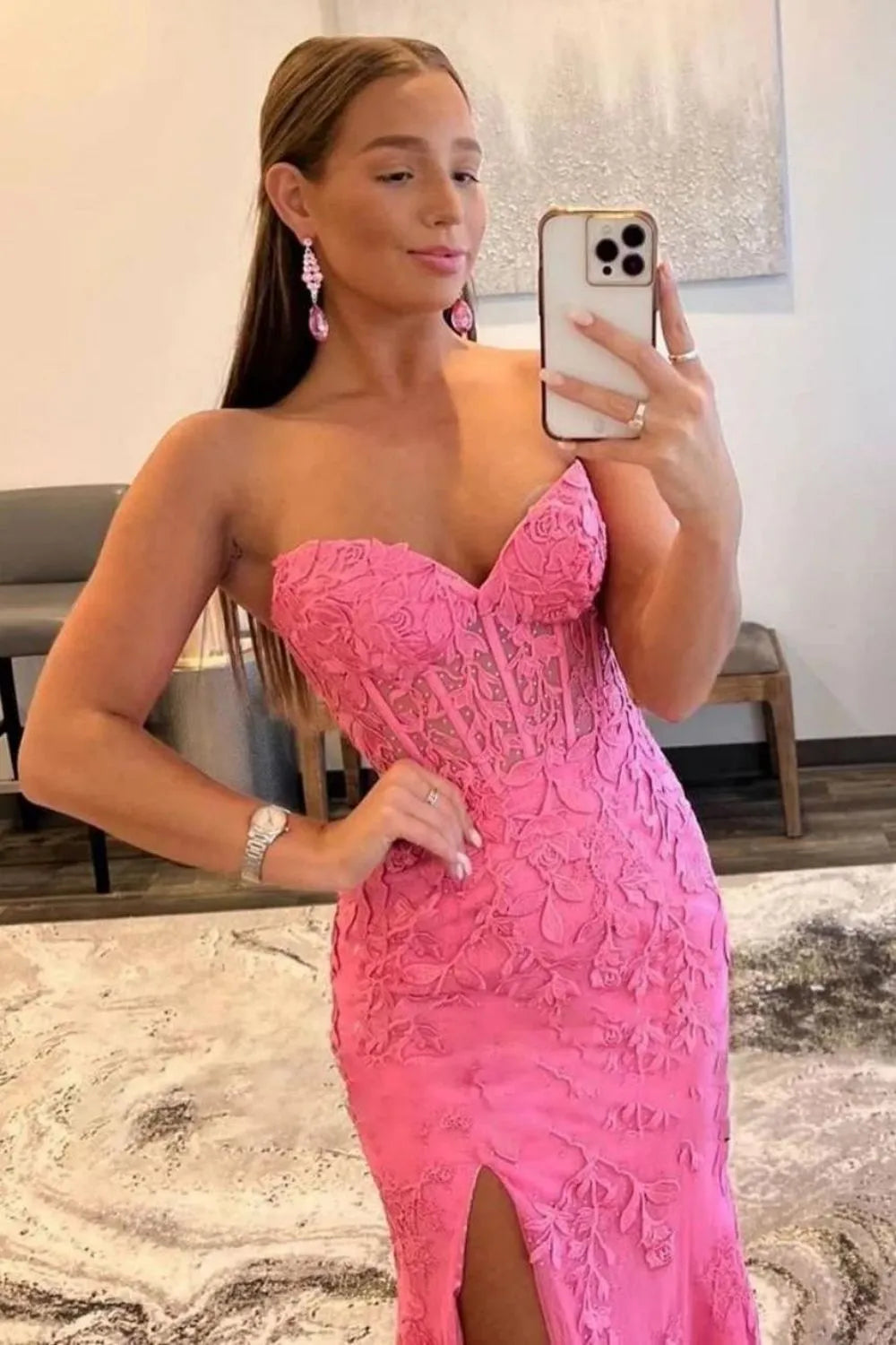 Stunning Mermaid Sweetheart Lilac Long Lace Corset Prom Dress with Appliques