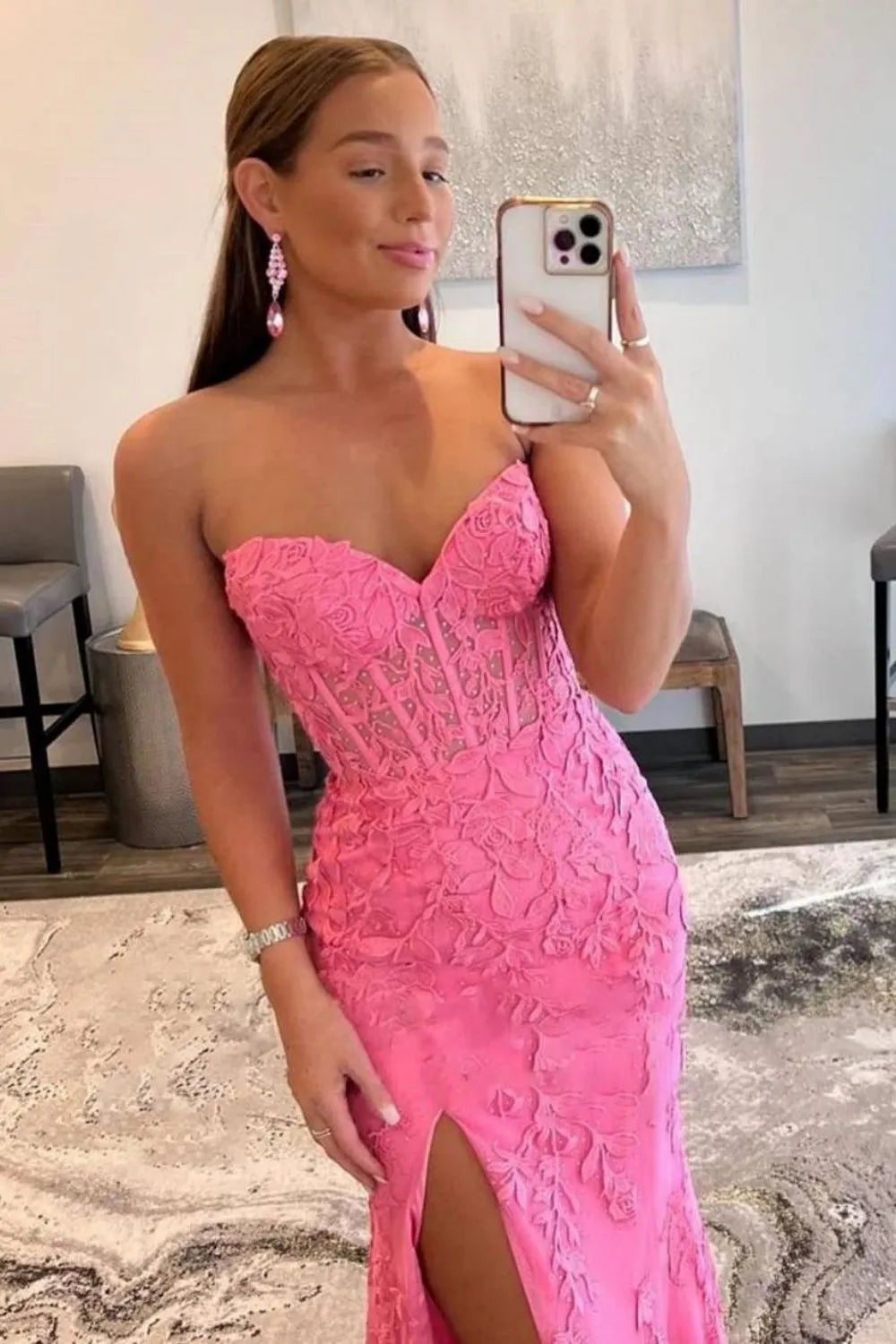 Stunning Mermaid Sweetheart Lilac Long Lace Corset Prom Dress with Appliques