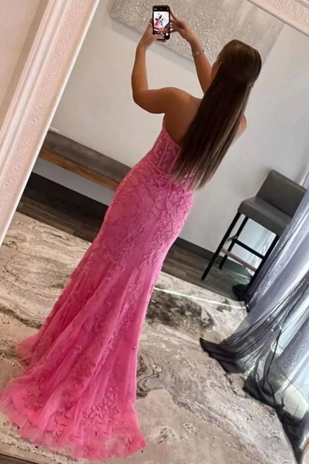 Stunning Mermaid Sweetheart Lilac Long Lace Corset Prom Dress with Appliques