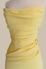 Minimalist Yellow Strapless Fitted Prom Dress with Soft Ruched Detailing