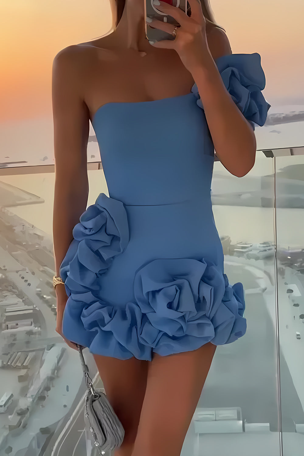 Gorgeous Bodycon One Shoulder White Short Homecoming Dress with 3D Flowers