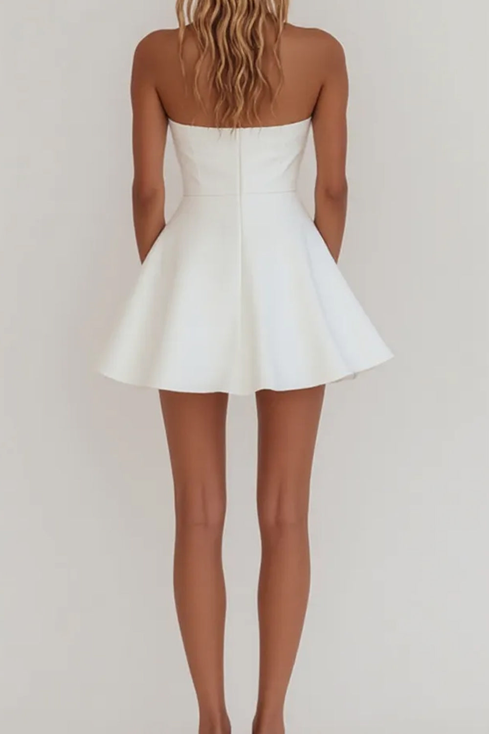 Simple A-Line Strapless Zipper Back Mini Satin White Graduation Dress