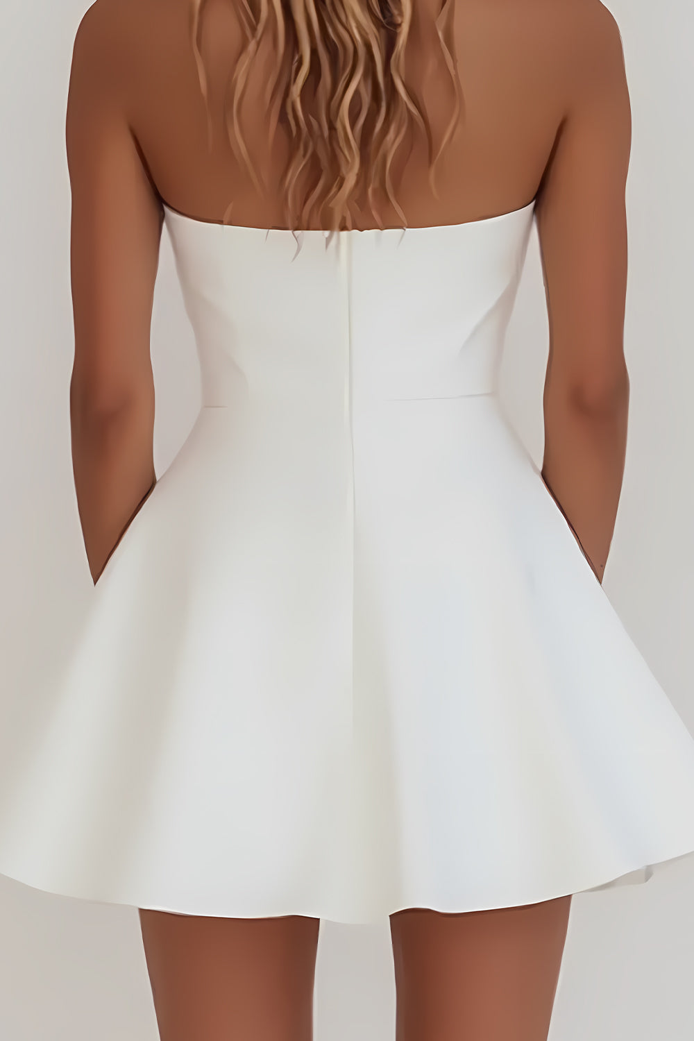 Simple A-Line Strapless Zipper Back Mini Satin White Graduation Dress